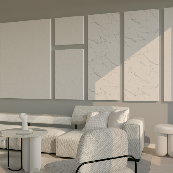 Акустические панели Regular Eco Panel Print в акустически кондиционированной гостиной.